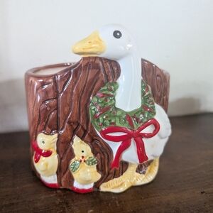 Vintage 1980s Ceramic Christmas Goose Planter - Festive Holiday Decor Farmhouse